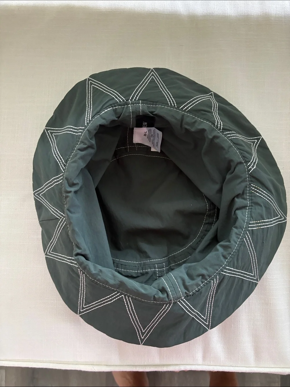 J. Crew Black Waterproof Bucket Hat with White Star Stitching Detail